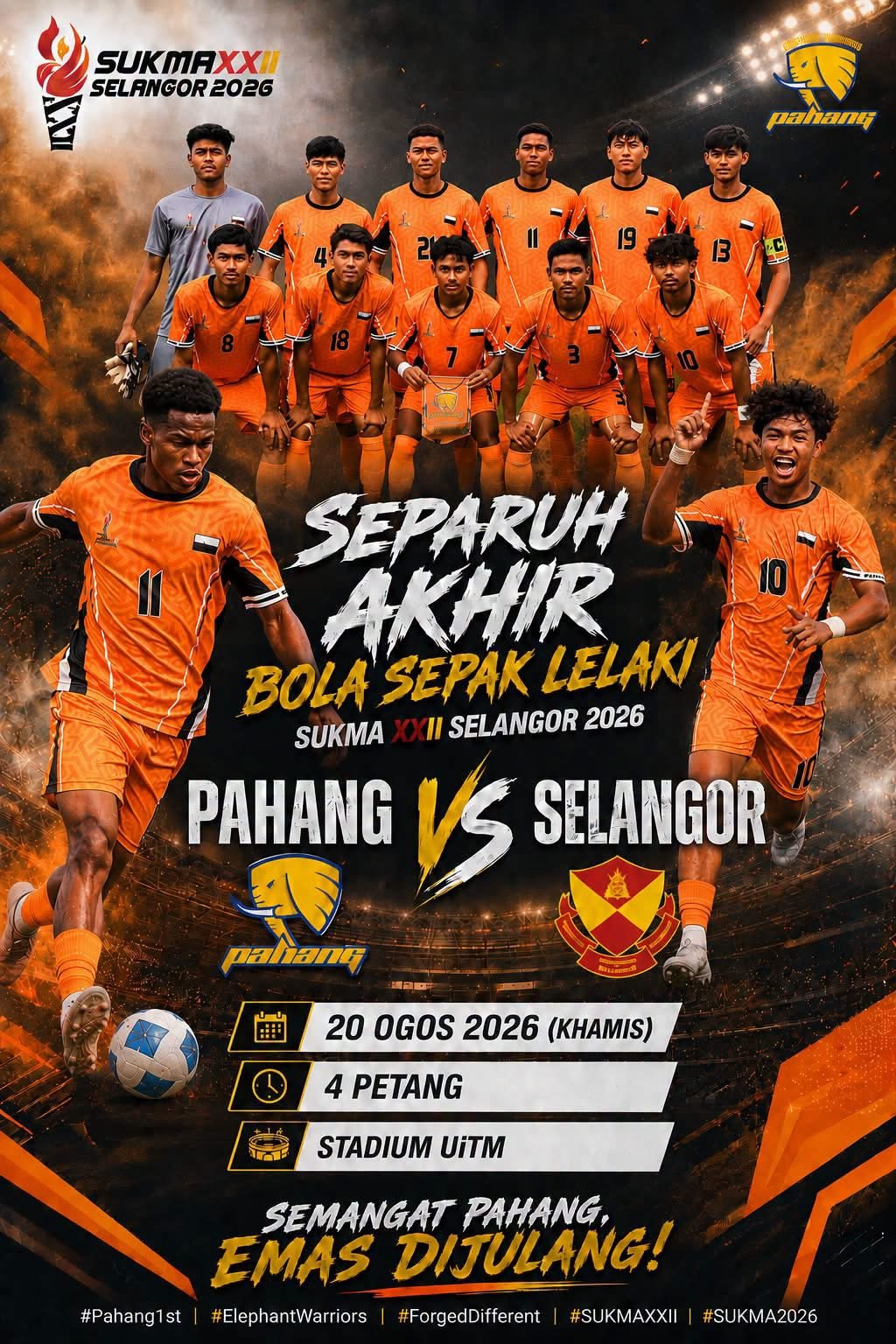 SUKMA 2026: Warga Pahang Dipanggil Banjiri Stadium UiTM, Beri Sokongan Skuad Tok Gajah Menentang Selangor Esok